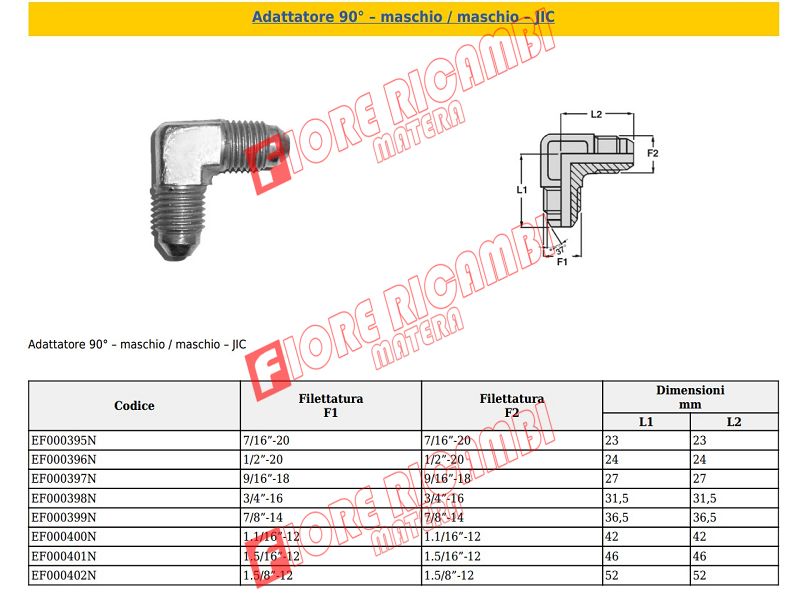 EF000396N - NIPLES 90° M.M. 1/2 JIC