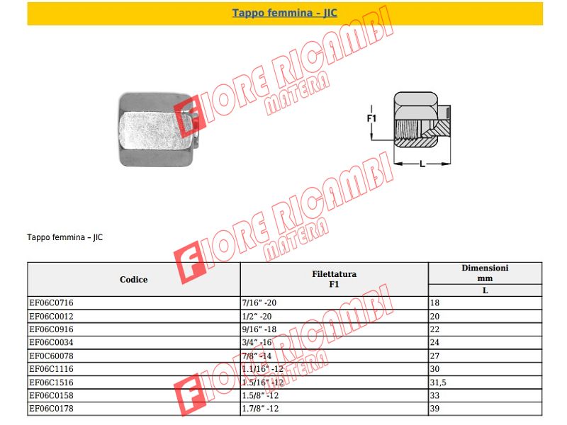 EF06C0078 - TAPPO FEMMINA 7/8 JIC