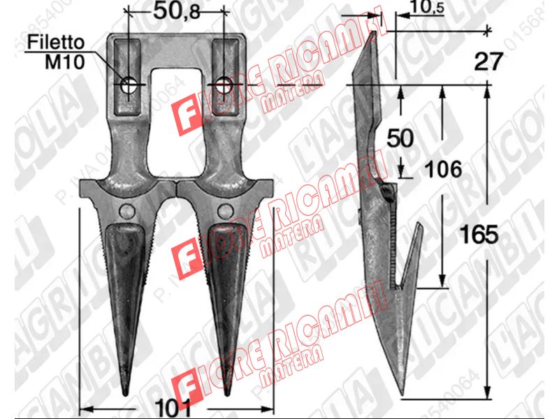 45127 - DENTE DOPPIO SEMIFITTO BARRA F.GASP 20800040