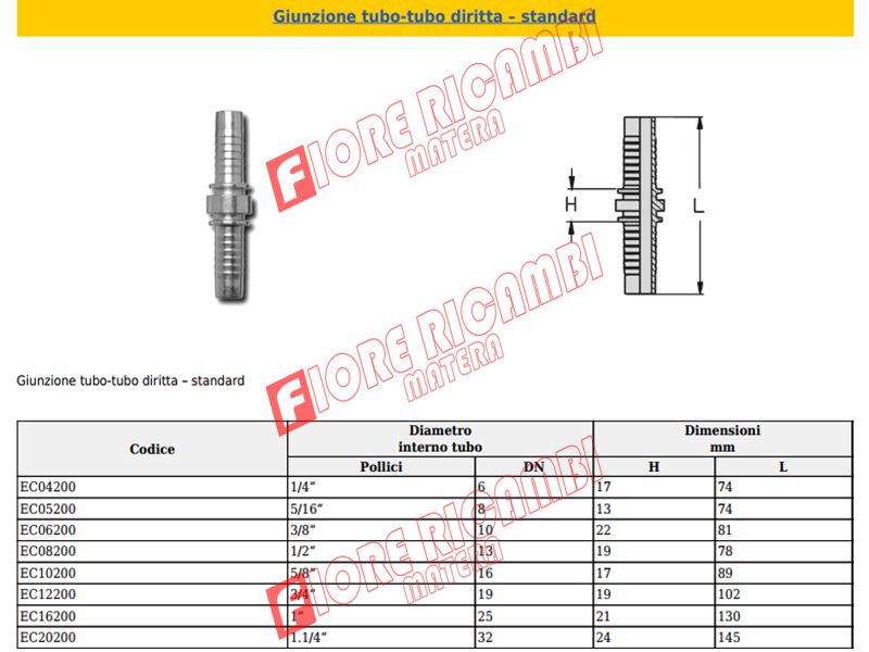 EC12200 - GIUNZIONE PER TUBO FLEX DIA 3/4 DIRITTA
