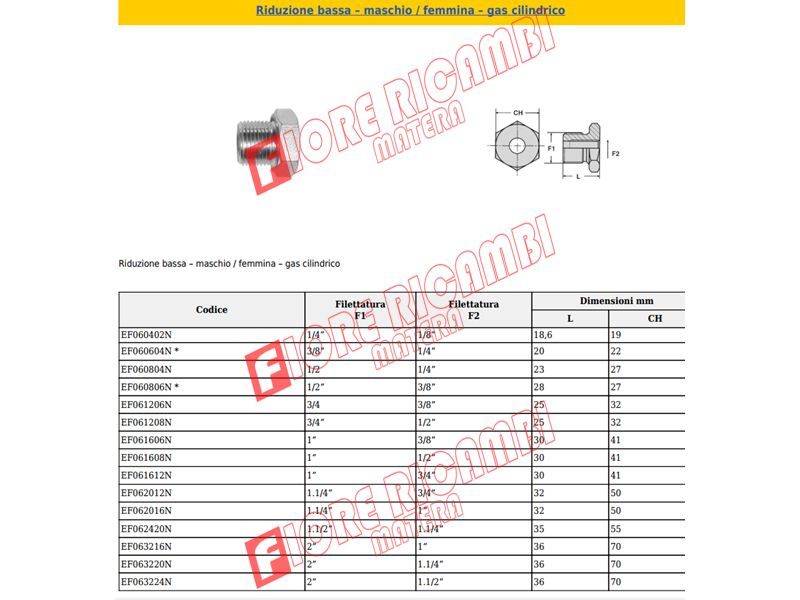 EF061206N RIDUZIONE BASSA M.3/4 GAS+F.3/8 GAS